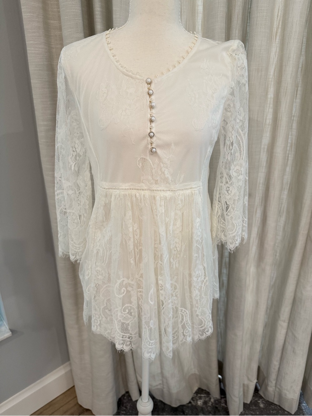 Christina White Lace Blouse with Pearl Buttons